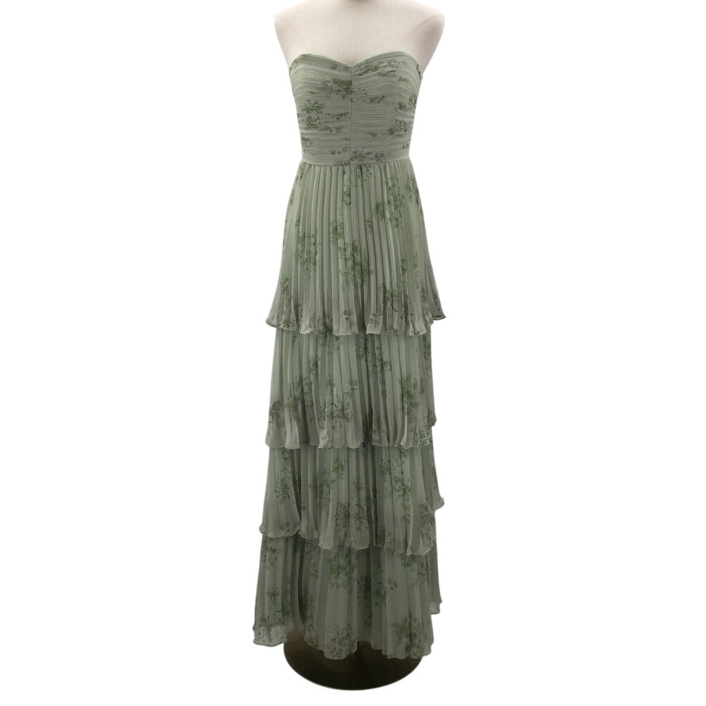 Strapless Sage Green Tiered Maxi Dress